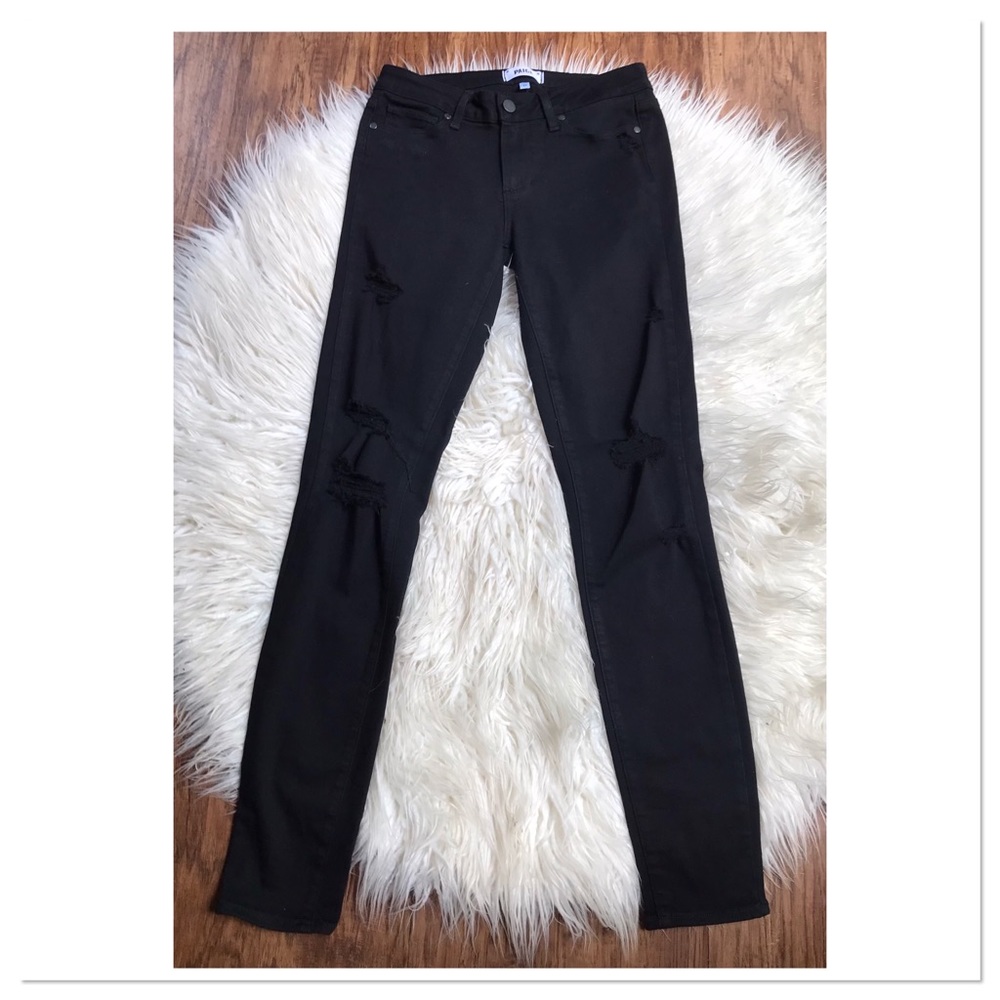 Paige Jeans Verdugo Ultra Skinny Fit Jeans Black Distressed Size 27